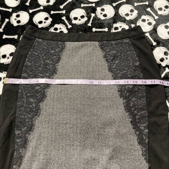 RICKI's Black grey herringbone pencil skirt ~ MEDIUM lace detailing goth skirt - Picture 9 of 13